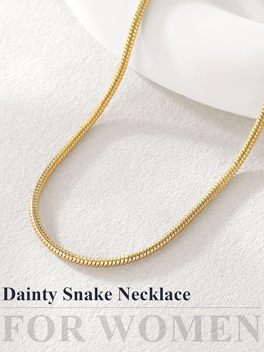 U7 Snake Necklace for Women 14K Gold Plated/Silver/Rose Gold/Black Chain Necklace Hypoallergenic, Stainless Steel Tiny Snake Chain Necklace 1/1.2/1.5/2MM, 14-30" Adjustable Minimalist Gift
