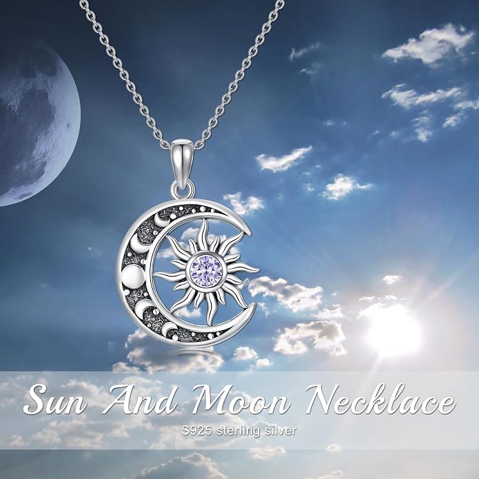 Sun and Moon Necklace 925 Sterling Silver Sun Moon Pendant Gemstone Jewelry Gifts for Women