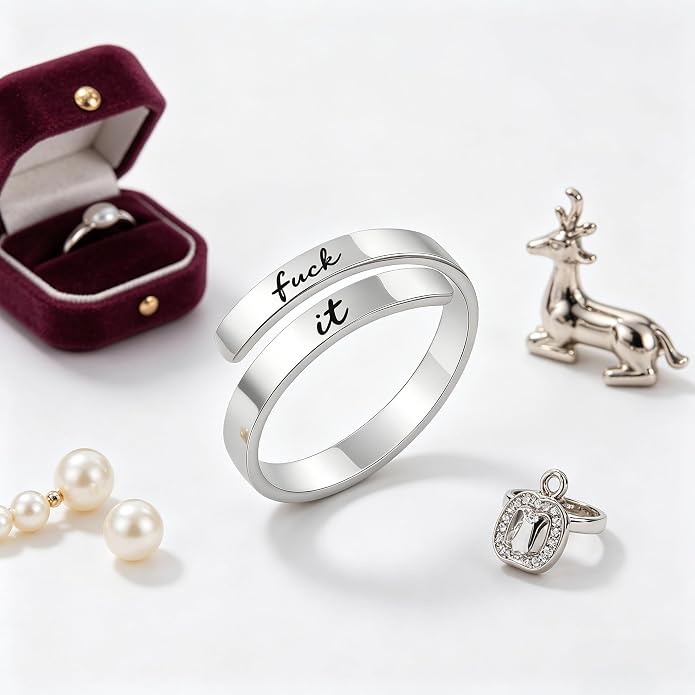 I Fcking Love You Ring, Stainless Steel Engraved Inspirational Words Heart Open Adults Women Vintage Promise Rings Lover Wife Jewelry