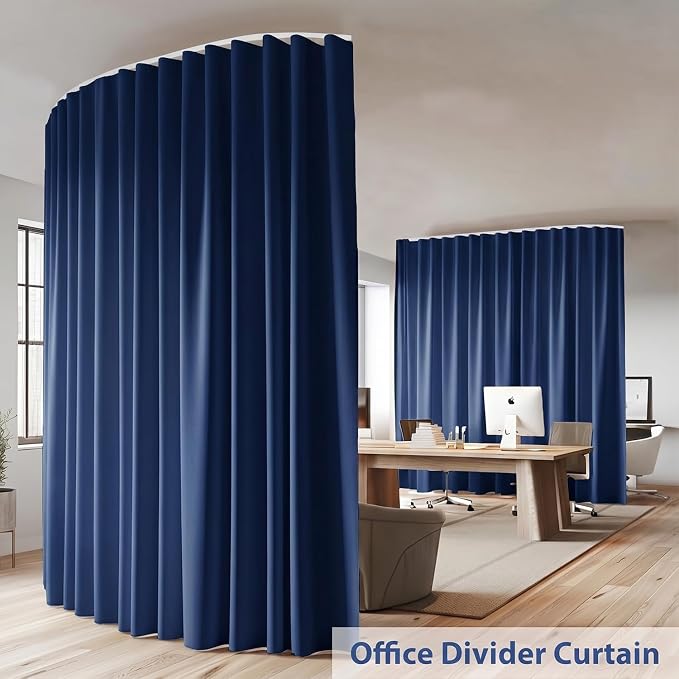Room Divider Ceiling Mounted Curtains Track Sets Extra Wide Blackout Curtain Flexible Tracks for Bedroom Office Privacy Partition Separator, Navy, W 8.3 x H 8ft