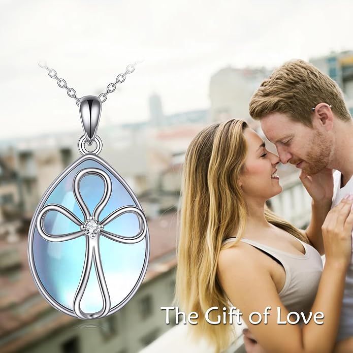 YAFEINI 925 Sterling Silver Moonstone Necklace Filigree Teardrop Pendant Necklace Jewelry for Women Girls