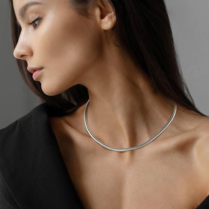 FindChic Black/14K Gold Plated Herringbone Choker Chain Necklace for Women | Waterproof Stainless Steel, Dainty Layering, Flat Snake Chain, Non-Tarnish, Hypoallergenic, Adjustable Extender, Gift Box