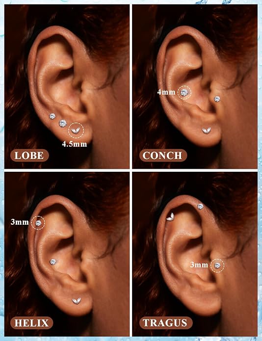 20G 18G 16G Astm F136 Titanium Internal Thread Flat Back Earrings Nose Studs Tragus Forward Helix Conch Cartilage Lobe Earring Stud Medusa Labret Monroe Lip Ring Piercing Jewelry For Women Men