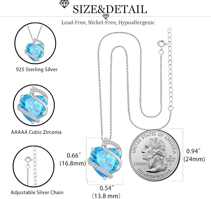 Heart Necklace for Women 925 Sterling Silver Infinity Love Heart Birthstone Necklace Pendant Hypoallergenic Jewelry for Women