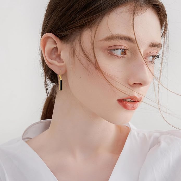 CRMAD Abalone Shell Bar Earrings for Women Sterling Silver Leverback Earrings Abalone Jewelry Gift