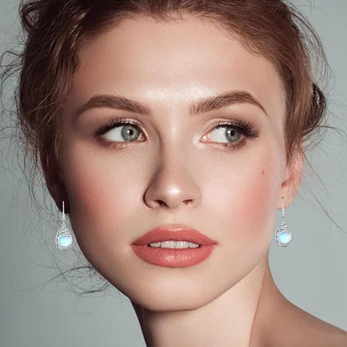 925 Sterling Silver Earrings Tree of Life/Cat/Animal/Turquoise/Moonstone Dangle Drop Earrings for Women Leverback Earring Hypoallergenic Jewelry Gifts