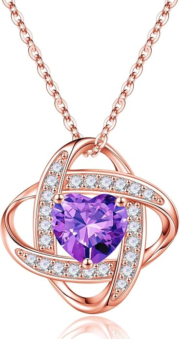 Iefil 925 Sterling Silver Love Knot Birthstone Necklace, Anniversary Birthday Gifts for Women, Jewelry Gift for Wife Mom Girlfriend Daughter