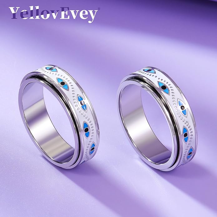 Evil Eye Fidget Ring for Women - Anxiety Relief Spinner Jewelry,18K Gold Plated Stainless Steel Turkish Ojo Turco Protection Rings Gift for Adults