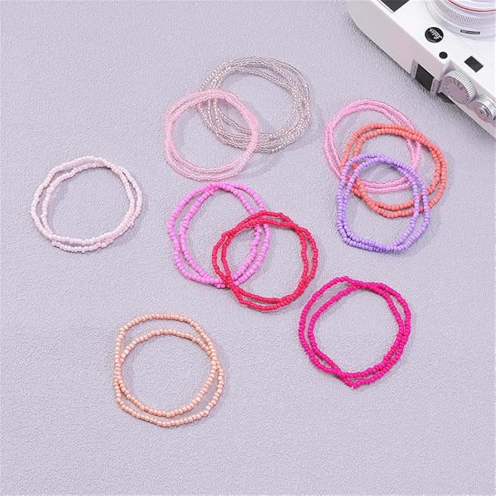 Boho Stackable Seed Beaded Bracelets for Women 18-20Pcs Colorful Handmade Multilayered Rice Bead Bracelet Set Summer Beach Bohemian Jewelry Gift