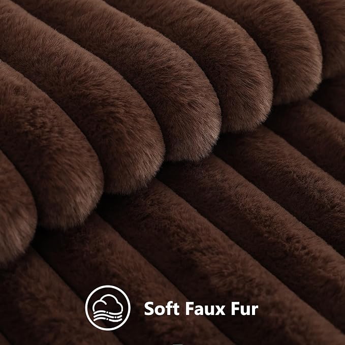 decorUhome Fall Faux Fur Throw Pillow Covers 18x18 Set of 2 Dark Brown | Decorative Soft Cozy Striped Plush Modern Farmhouse Boho Couch Pillow Cases Velvet Back for Sofa Bed Living Room Home Decor