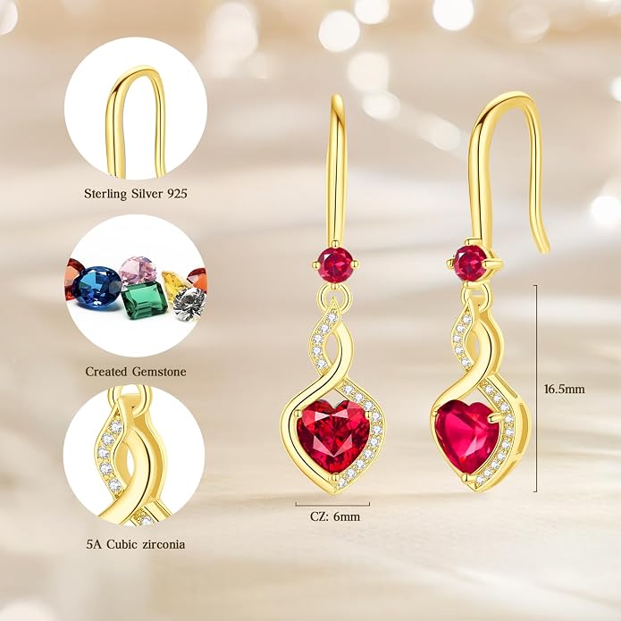 FANCIME Heart Infinity Dangle Drop Earrings 925 Sterling Silver Heart Gemstone Birthstone Earring