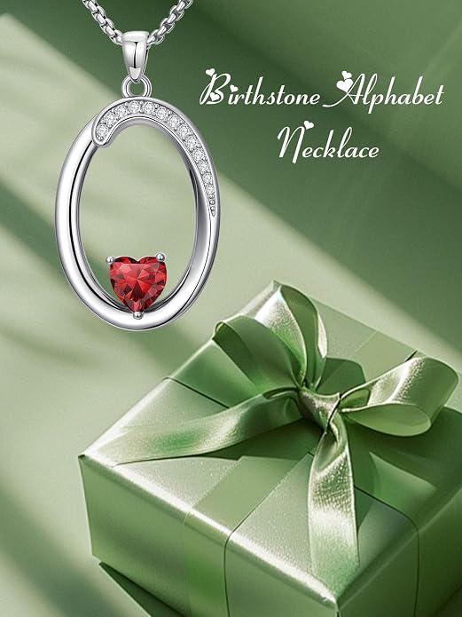 Birthday Gifts for Women Alphabet A to Z Initial Birthstone Pendant Necklaces for Women - 18k White Gold Plated Personalized Name Jewelry Anniversary Graduation Gifts for Wife Her Daughter Girlfriend(with Gift Box)