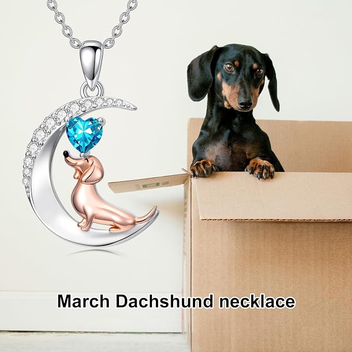 PROESS Animal Birthstone Necklace 925 Sterling Silver Otter/Axolotl/Hippo/Elephant/Dachshund/Monkey/Red Panda Pendant Necklace Animal Birthstone Jewelry Gifts for Women