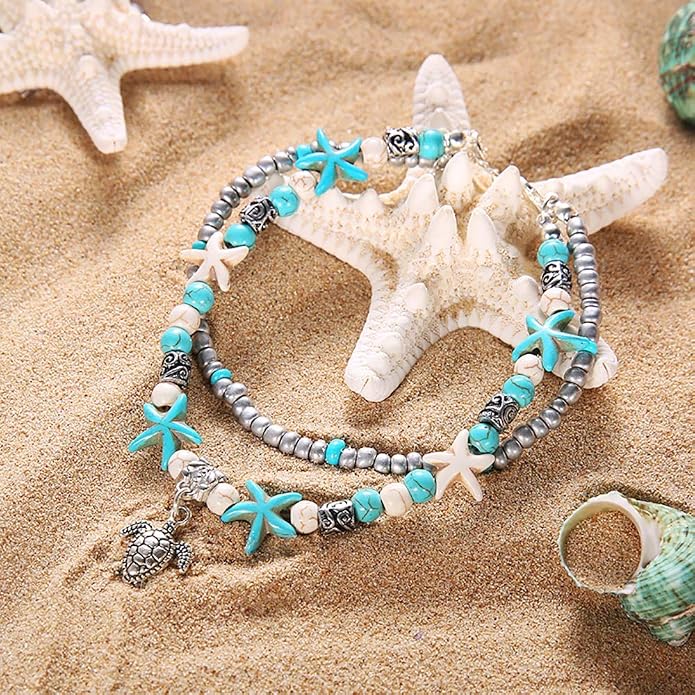 Suyi 5pcs Ankle Bracelets for Women Layered Beach Adjustable Anklets Boho Chain Anklet Foot Jewelry