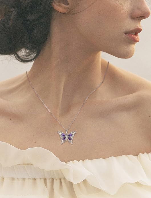 Butterfly Necklace 925 Sterling Silver Celtic Knot Pendant Teardrop Birthstone Twisted Jewelry for Women