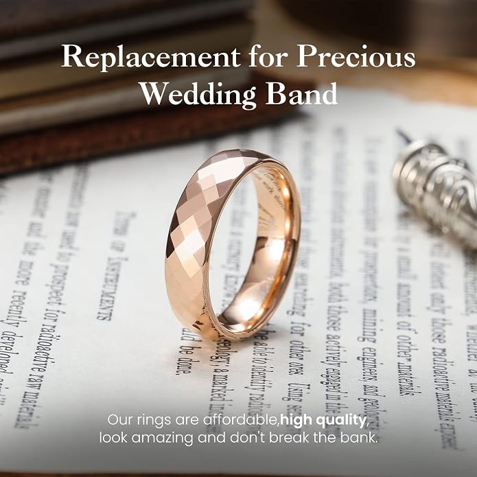 King Will Tungsten Carbide Wedding Ring for Men Women Promise Ring for Couple 2mm/4mm/6mm Black/Silver/Gold/Rose Gold Multi-faceted Shining Luster High Polished Wedding Band Comfort Fit