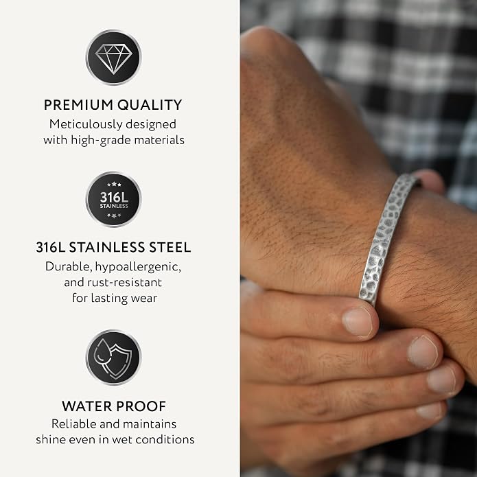Cuff Bracelet for Men Premium Stainless Steel Mens Bangle Bracelets Silver Cuff Bracelet Waterproof & Non-Tarnish Minimal Western Bracelet