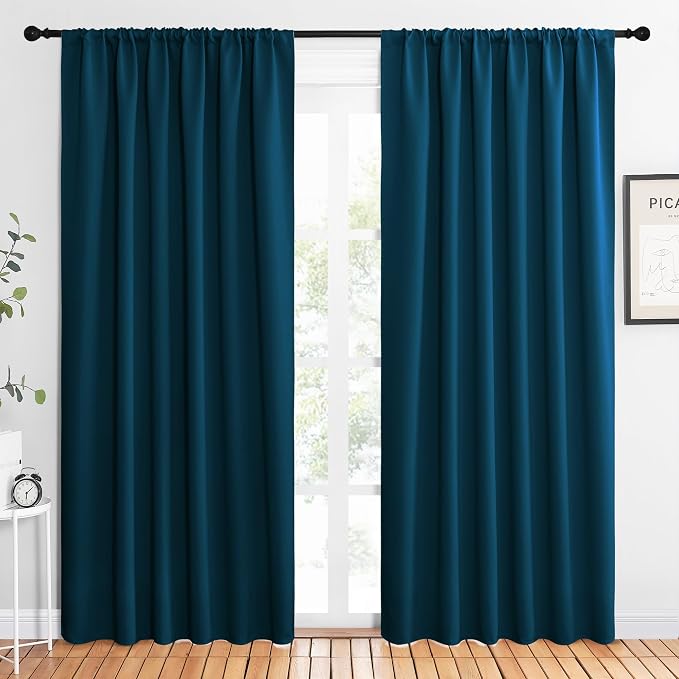 NICETOWN 2 Panels Blackout Curtains, Rod Pocket Thermal Insulated Drapes 84 inches Long, Easy-Care Modern Home Decoration Sunshades for Guest Room, Living Room, Office, 62 x 84 Inch, Moroccan Blue