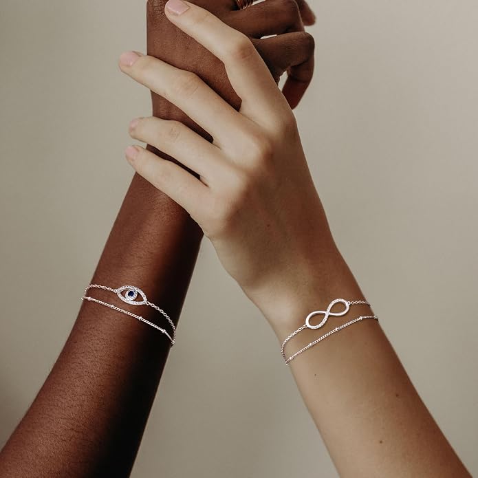 MILACOLATO 925 Sterling Silver Clasp Paperclip Chain Bracelets 14K White Gold Plated Solid Diamond-Cut Paperclip Chain Women Bracelet Adjustable Layered Satellite Beads Bracelets for Women