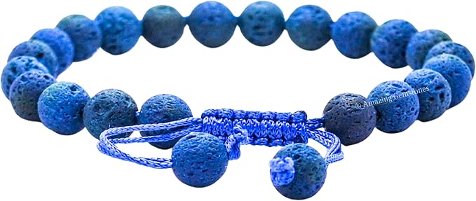 Amazing Gemstone Blue Lava Bracelet for Women Men's Gifts - Protection Healing Crystal Bracelet - 8mm Gemstone Beaded Adjustable Bracelet Pulseras para Hombres Mujer Stocking Stuffers