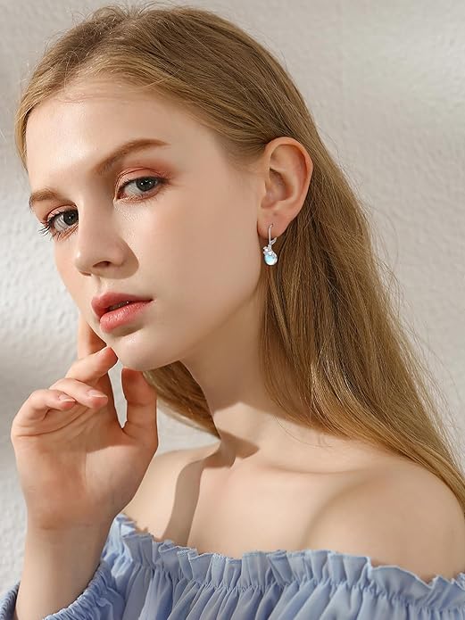 Dorunmo Moonstone Dangle Drop Earrings s925 Sterling Silver Leverback Earrings Filigree Moonstone Jewelry Birthday Gifts for Women