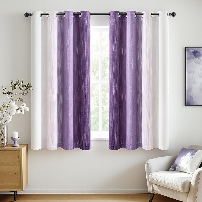 MIULEE Purple and Greyish White Ombre Blackout Curtains, Full Room Darkening Thermal Insulated 63 Inches Long Drapes for Bedroom/Living Room Grommet Window Treatments Modern 52Wx63L, Set of 2