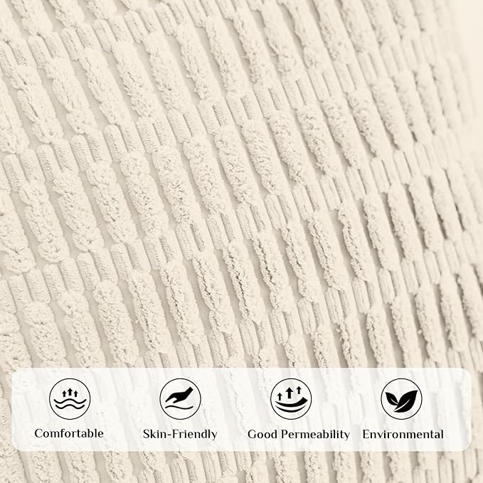 Softalker Throw Pillow Covers 20x20 Inch, Set of 4, Corduroy Soft Striped Boho Pillow Covers, Modern Decorative Cushion Pillow Case for Couch Sofa Bedroom Living Room, Cream