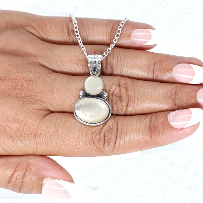Handmade Genuine 925 Sterling Silver Pendant Necklace Natural Gemstone Crystal, Lapis, Onyx, Amber Oval Round Boho Jewelry For Women