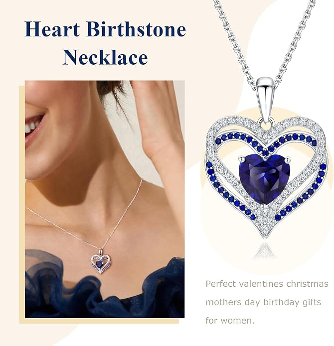 Anniversary Charm Necklace, Sterling Silver 14K Gold Plated Chain with Interlocking Heart Pendant Elegant Birthstone Necklaces for Women, Length 18"
