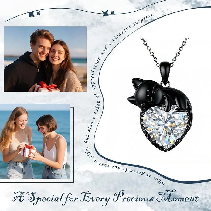 Cat Necklace Sterling Silver Cat Zircon Pendant Gothic Jewelry for Women Animal Lovers Gifts