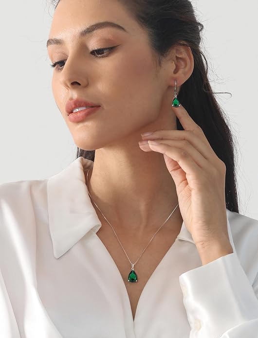 YL Teardrop Necklace 925 Sterling Silver Solitaire Pendant 9x12 MM Pear Cut Multicolored Birthstone Jewelry for Women