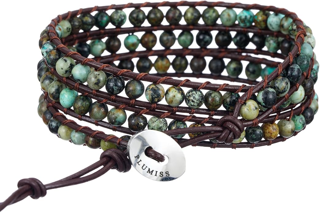 Plumiss Women Boho Handmade Natural Stone Crystal Leather Bead Wrap Bracelets Collection