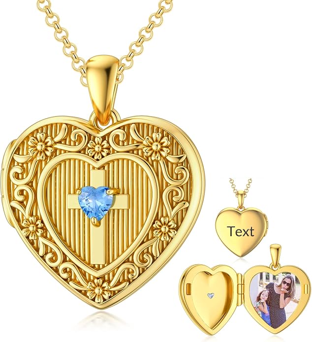 SOULMEET Personalized Silver Locket Necklace That Holds Pictures Photo Keep Someone Near to You, Memorial Custom Lockets Necklaces Letters Engraving for His Her