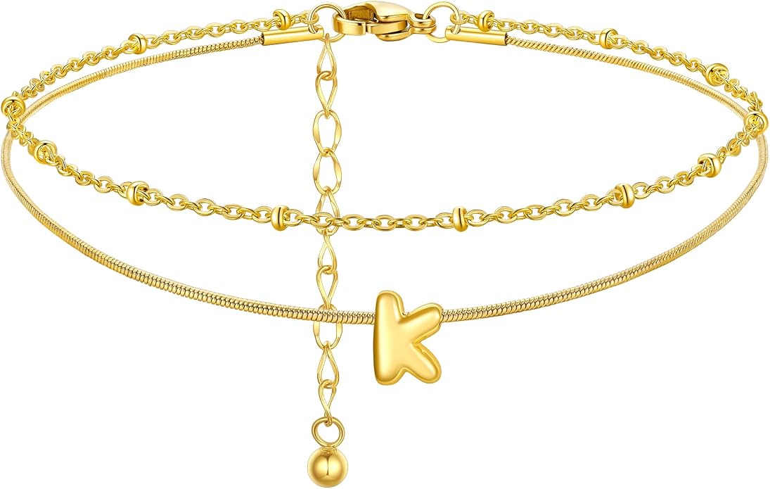 ChainsProMax Initial Ankle Bracelets for Women, Waterproof Anklets Bracelet Adjustable Summer Beach Women Foot Jewelry, Stainless Steel/Gold Plated-Send Gift Box/Letter A-Z