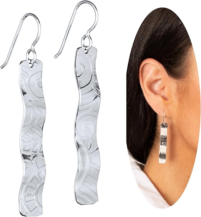 Handcrafted 2 Inch Long Dangle Earrings for Women | Lightweight Wavy Sculpted Drop Earrings | Available in Sterling Silver or Copper | Jewelry Gift Idea for Her