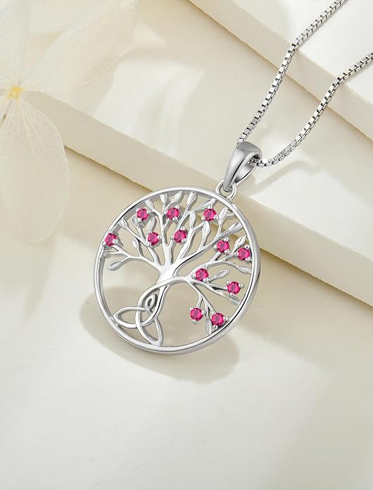 Celtic Knot Tree Necklace 925 Sterling Silver Tree of Life Pendant Birthstone Jewelry for Women