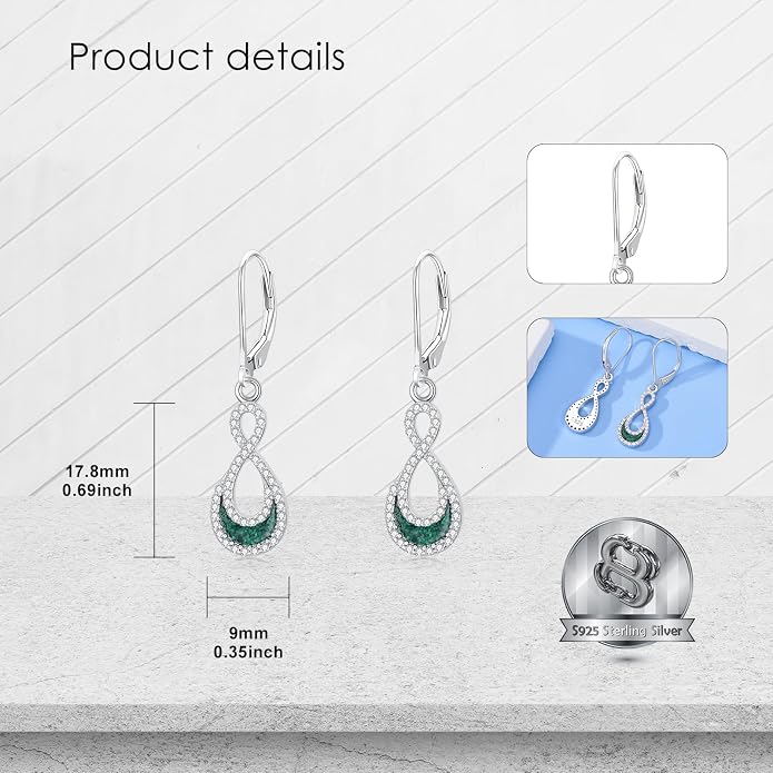 PROESS Moonstone Turquoise Malachite Dangle/Hoop Earrings 925 Sterling Silver Infinity/Wave/Celtic Knot/Clover Filigree Teardrop Earrings Jewelry Presents for Women