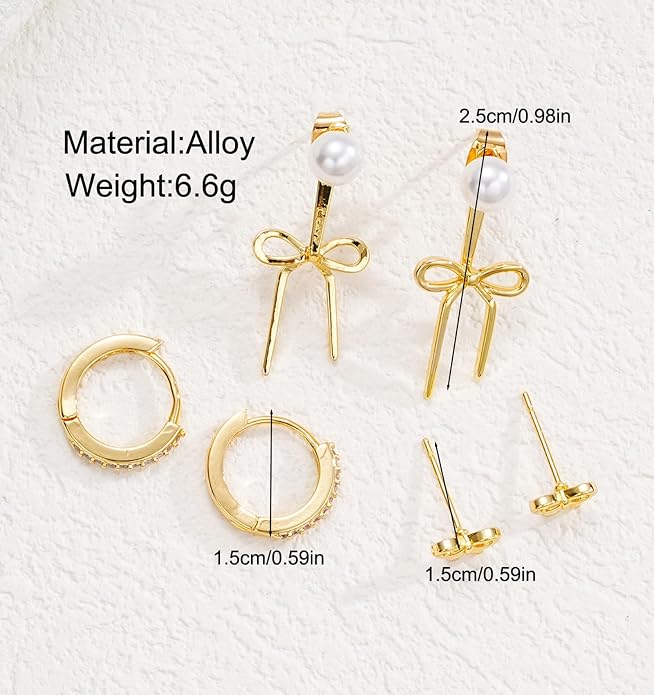 6 Pairs 14K Gold Plated Stud Earrings for Women, Hypoallergenic Cartilage Earrings for Multiple Piercing, Dainty Small Stackable Earrings Set for Jewelry Gift