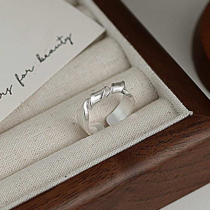 925 Sterling Silver Ring Minimalist Adjustable Rings Band Handmade Rings for Women Girls