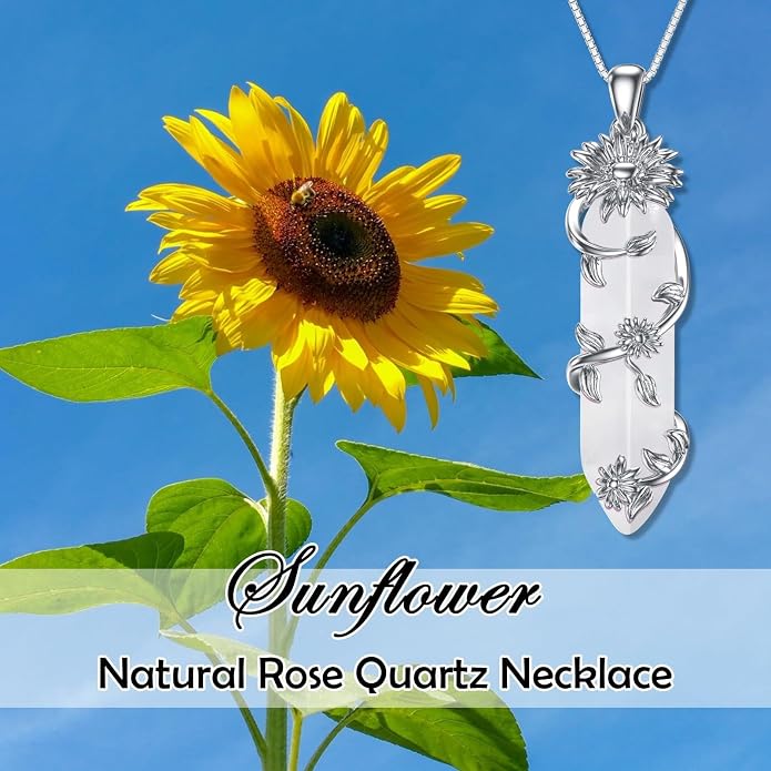 Healing Crystal Necklace 925 Sterling Silver Sunflower/Tree of Life Wrapped Pendant Reiki Energy Jewelry for Women