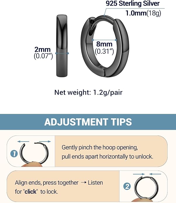 PROSTEEL Hoop Earrings for Women, Huggie Hoop with 925 Sterling Silver Post, 8/10/12/14/16/18/20mm Small Huggie Hoops, 14K Gold Plated/Silver/Black/Rose Gold Hypoallergenic Earrings Jewelry