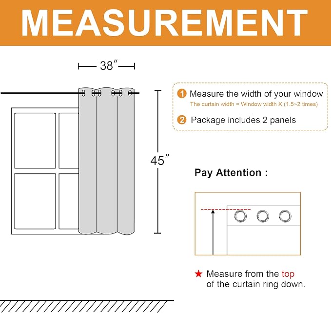Hiasan Short Blackout Curtains for Bedroom - Thermal Insulated & Light Blocking Window Curtains for Living Room, 2 Drape Panels Sewn with Tiebacks, Taupe, 38 x 45 Inch