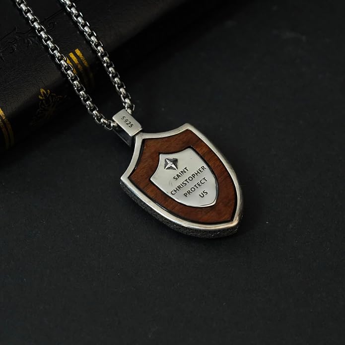 ONEFINITY Wooden Necklace Viking Wolf/St Benedict Medals/St Michael/Crucifix/St Christopher Pendant Necklace for Men Archangel Amulet Wooden Religious Jewelry Gifts for Men Women