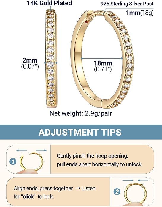 PROSTEEL Hoop Earrings for Women, Huggie Hoop with 925 Sterling Silver Post, 8/10/12/14/16/18/20mm Small Huggie Hoops, 14K Gold Plated/Silver/Black/Rose Gold Hypoallergenic Earrings Jewelry