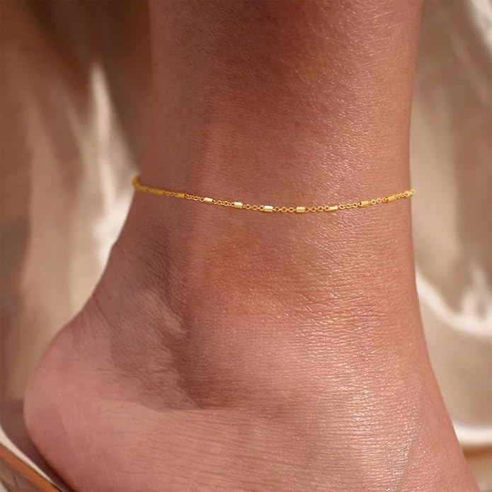 LOYATA Anklet Bracelet 14K Gold Plated Dainty Anklet Chain Waterproof Gold Chain Anklet for Women Cuban Beach Anklet Jewelry Gifts for Women