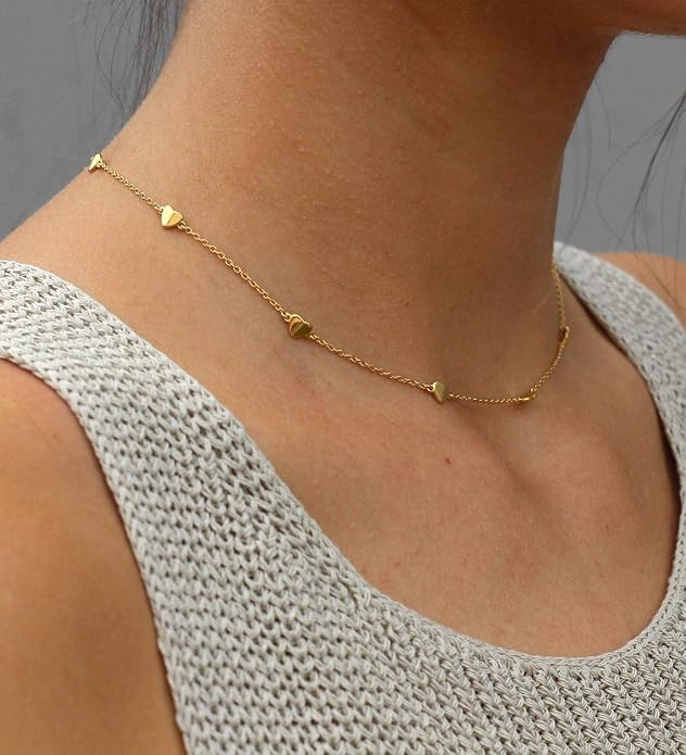 Gold Choker Necklaces 14K Gold Plated/Silver Disc Choker Necklaces Dangling Star Heart Pendant Necklaces Summer Beach Boho Necklaces Aesthetic Necklace Gift for Women