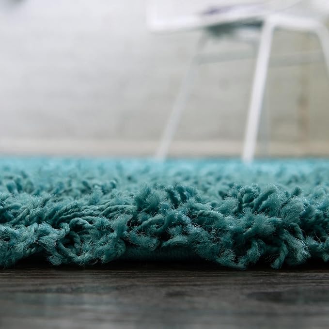 Unique Loom Solid Shag Collection Area Rug (5' 3" Round, Deep Aqua Blue)