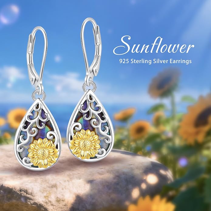 Vito 925 Sterling Silver Teardrop Earrings for Women, Moonstone Turquoise Drop Dangle Earrings Cat Snake Turtle Tree of Life Leverback Earrings Boho Jewelry Gift for Mom Wife