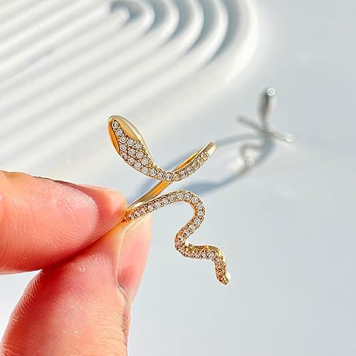 18K Gold Plated Rings for Women and Teen Girls Non Tarnish Cubic Zirconia Fidget Ring Butterfly/Snake/Mesh/Cross/Crown Knuckle Ring Open Adjustable Statement Stacking Chunky Rings