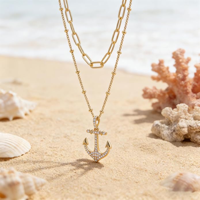 MEVECCO Layered Heart Necklace Pendant Handmade 18k Gold Plated Dainty Gold Choker Arrow Bar Layering Long Necklace for Women